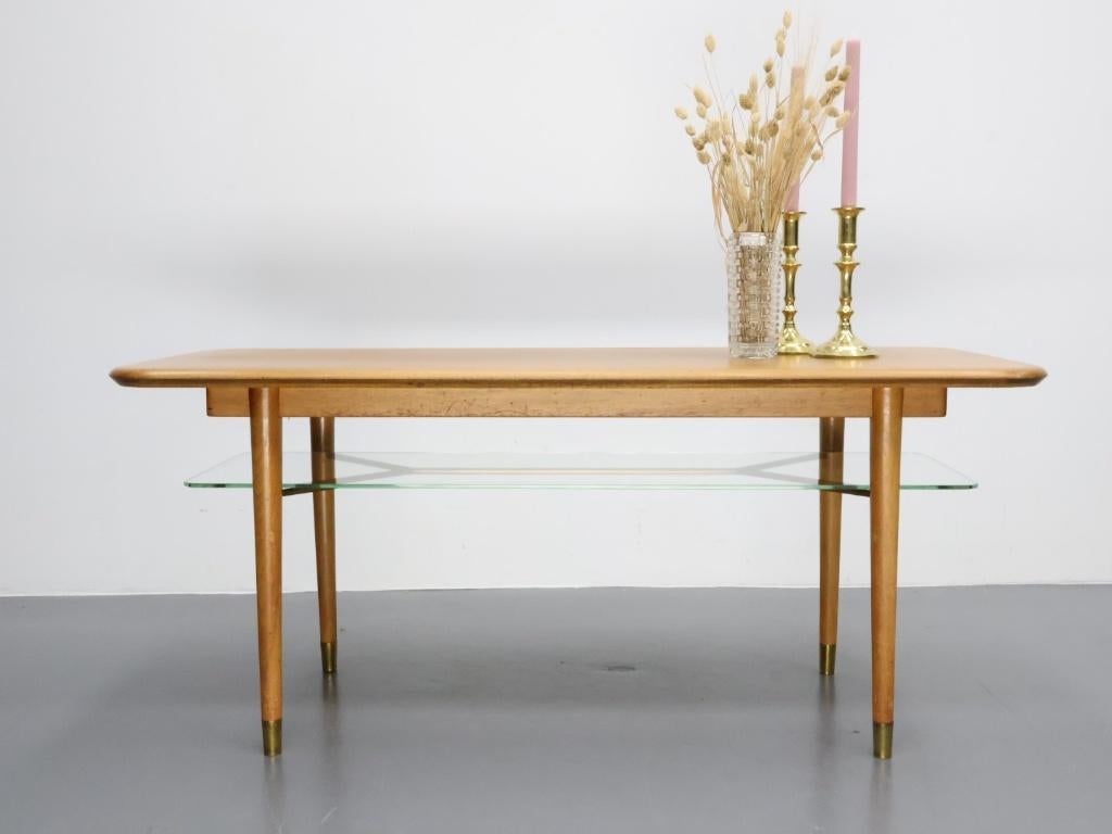 Vintage salontafel | A.A. Patijn | Notenhout | Glas, Gebruikt, 100 tot 150 cm, 50 tot 75 cm, Glas