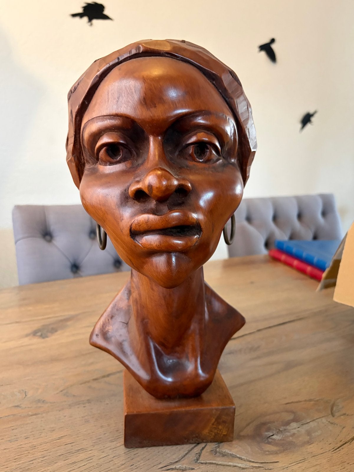 Houten Buste Vrouw Afrikaanse Stijl - 40 cm, 5 kg, Antiek en Kunst, Buste, Ophalen of Verzenden, Handgemaakt, 20 - 50 cm