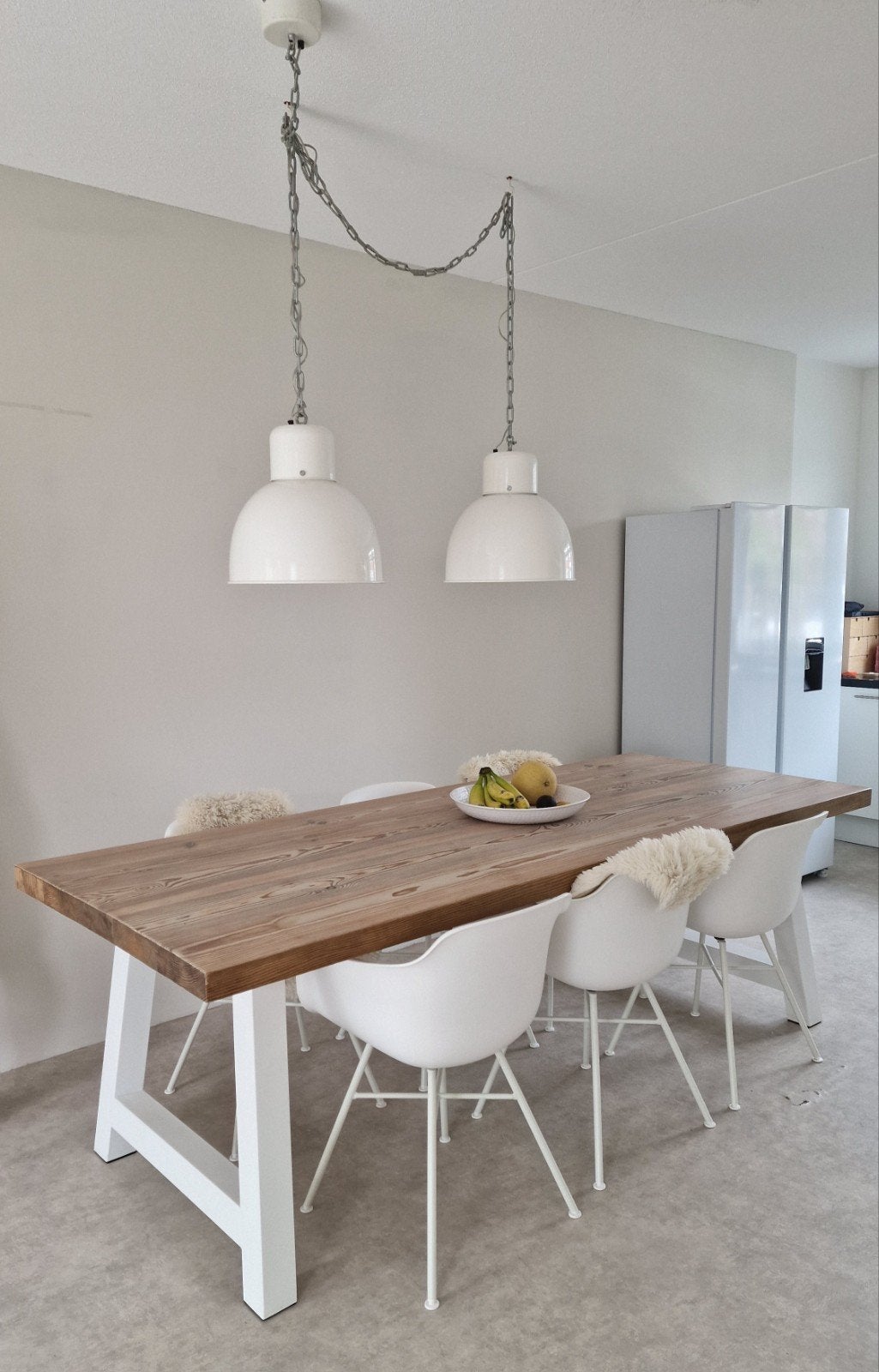 Eettafel met 6 kuipstoelen en VT Wonen lampen, Ophalen, Gebruikt, Overige houtsoorten, 200 cm of meer