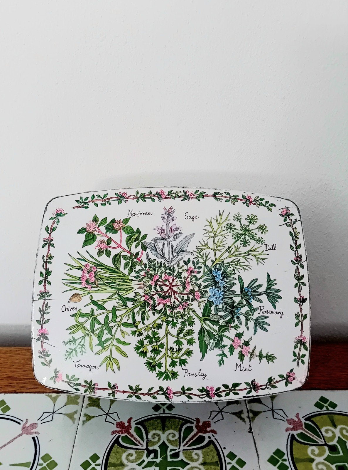 Vintage blik met botanische print, Verzamelen, Blikken, Ophalen of Verzenden, Overige