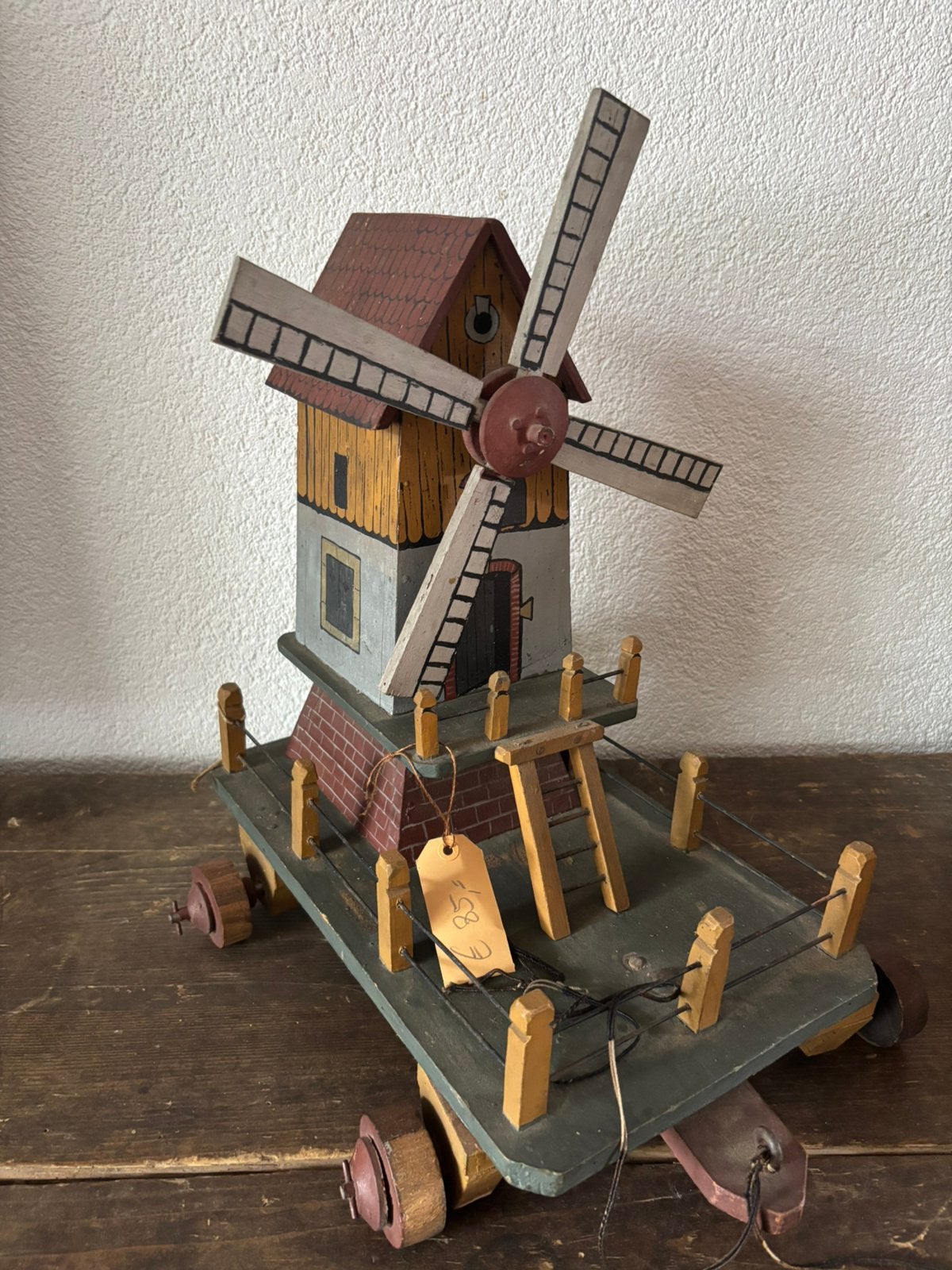 Speelgoed houten molen op wielen carlotte, Antiek en Kunst, Ophalen of Verzenden