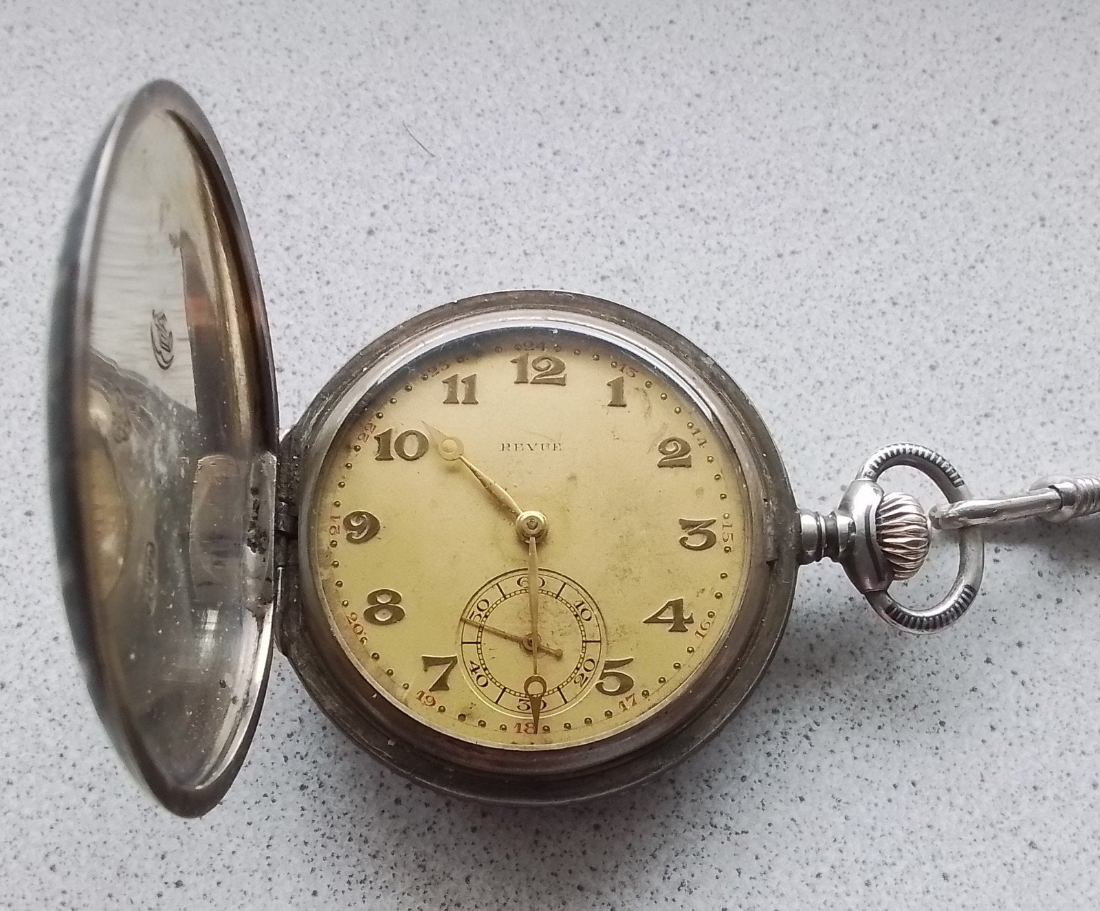 Revue antiek Zwitsers niello zilveren mechanisch zakhorloge, Sieraden, Tassen en Uiterlijk, Horloges | Antiek, Overige merken