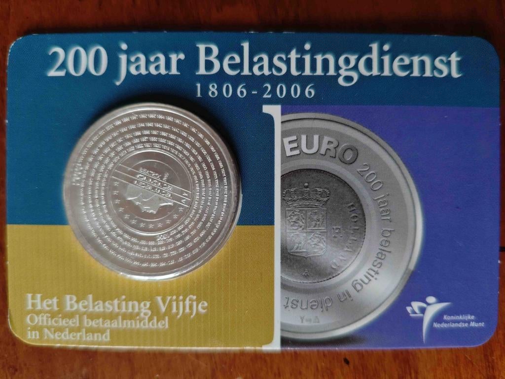 Zilveren UNC 5€ coincard - 200 jaar Belastingdienst, Postzegels en Munten, Munten | Nederland, Koningin Beatrix, Zilver, Euro's