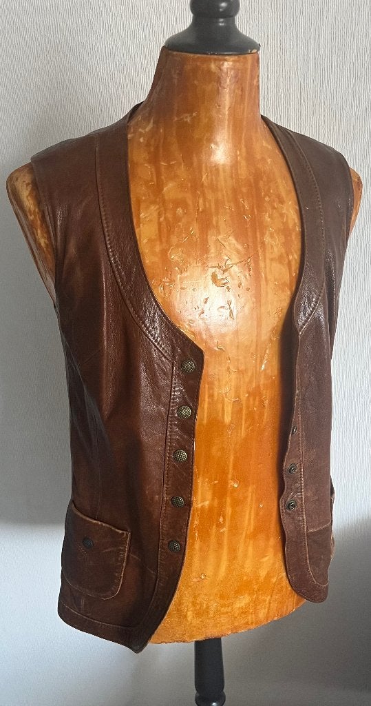 Vintage. Frits van der Ven. Leren hes. Mt M., Bruin, Maat 48/50 (M), Vintage, Ophalen of Verzenden