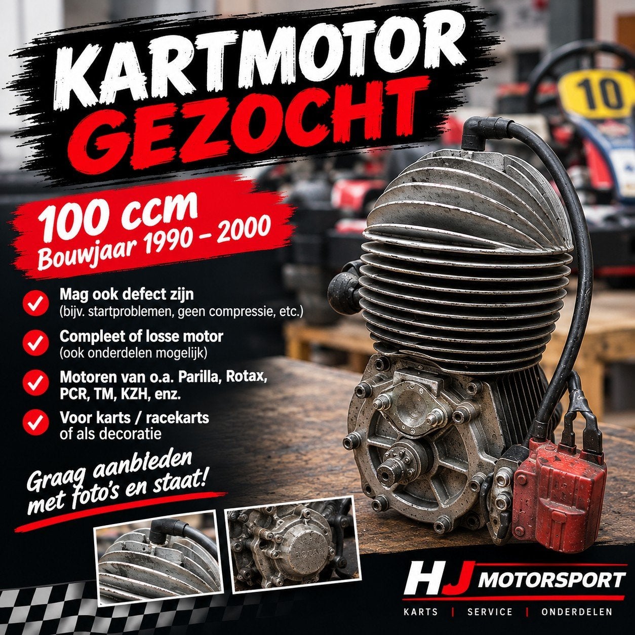 Gezocht......Oude kartmotor, mag gerust DEFECT zijn,, Sport en Fitness, Ophalen of Verzenden
