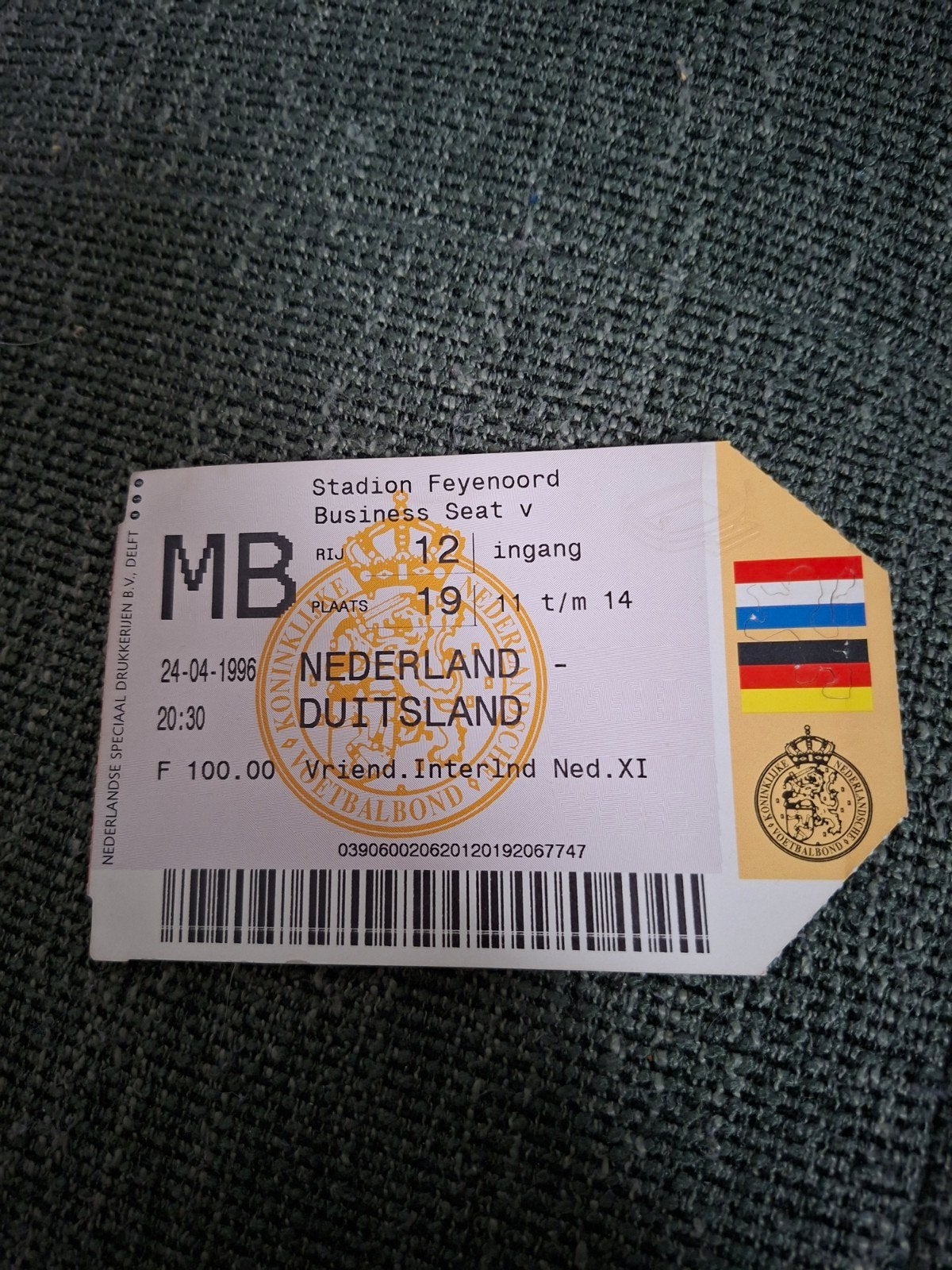 Nederland - Duitsland Voetbal Ticket 24-04-1996, Ophalen of Verzenden, Buitenlandse clubs, Overige typen