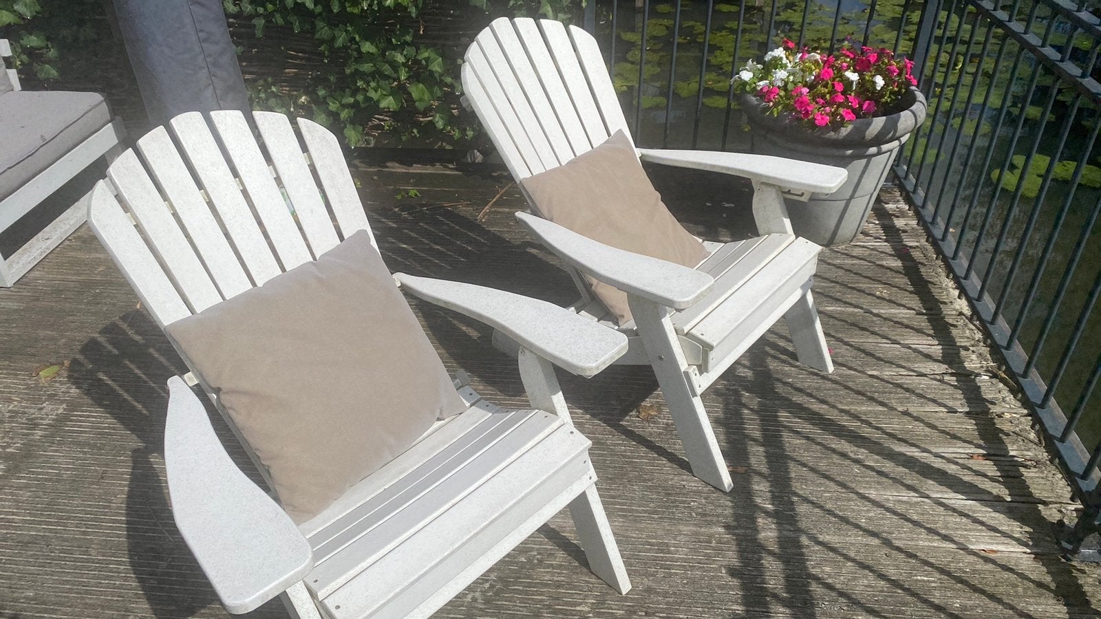 Witte Canadian deckchairs - lounge stoelen, Ophalen, Gebruikt, Kunststof, Verstelbaar
