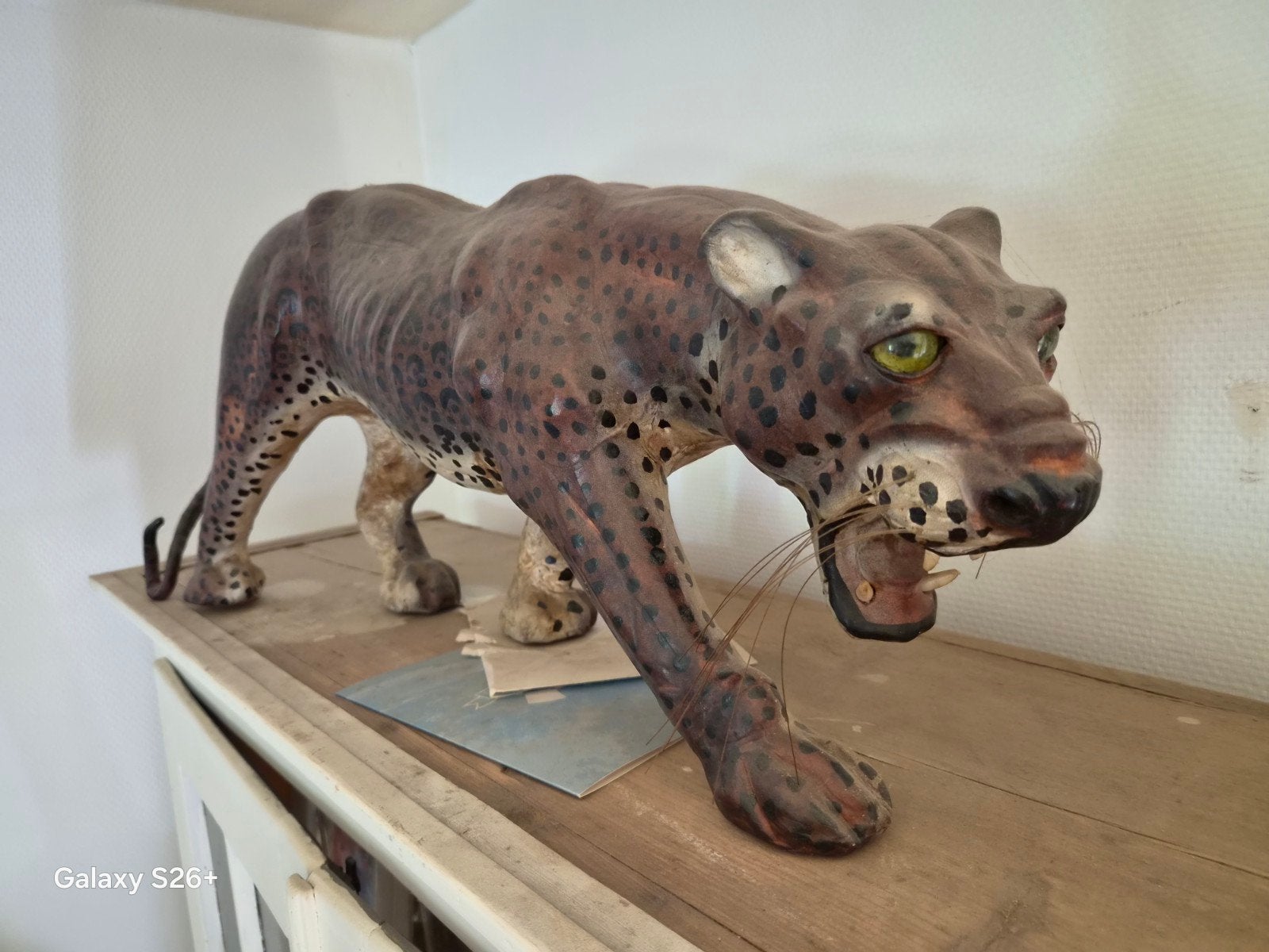 Unieke Vintage Panter Beeld - Handgesneden Hout, Ophalen of Verzenden
