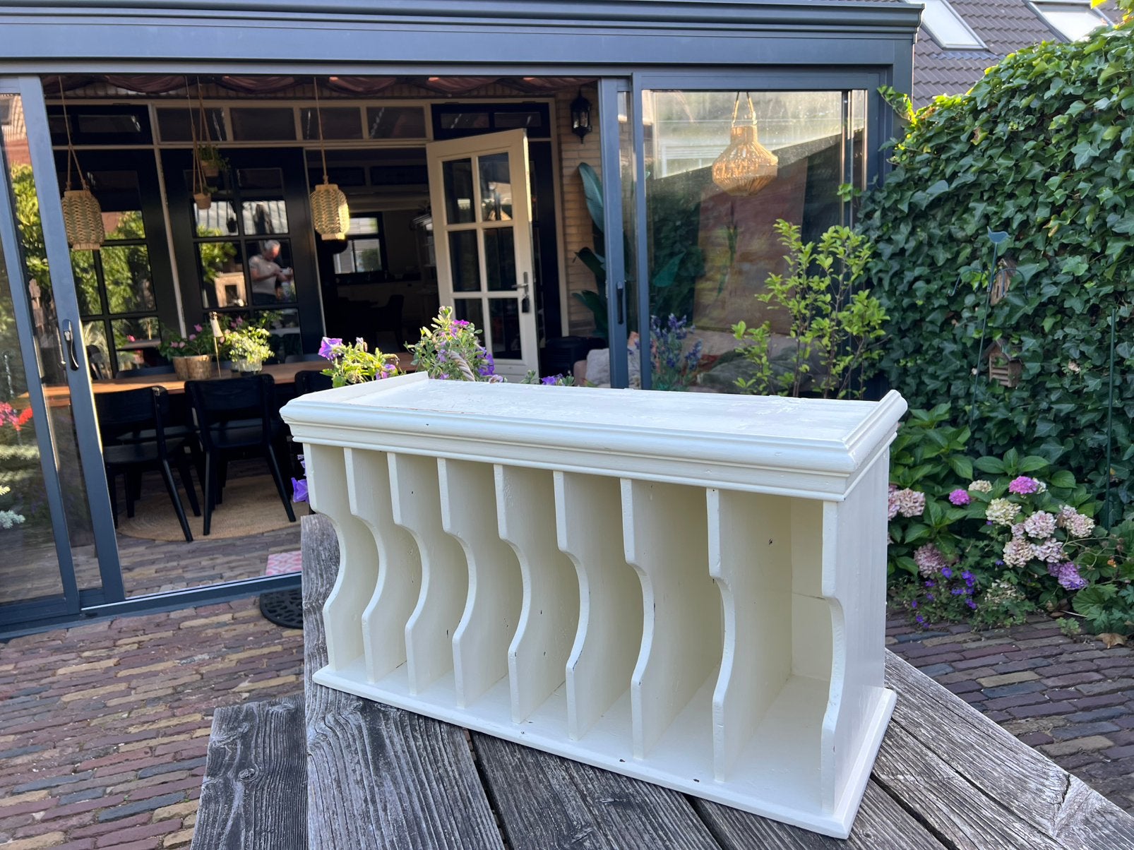 Brocante houten bordenrek - Wandrek voor servies, Ophalen of Verzenden
