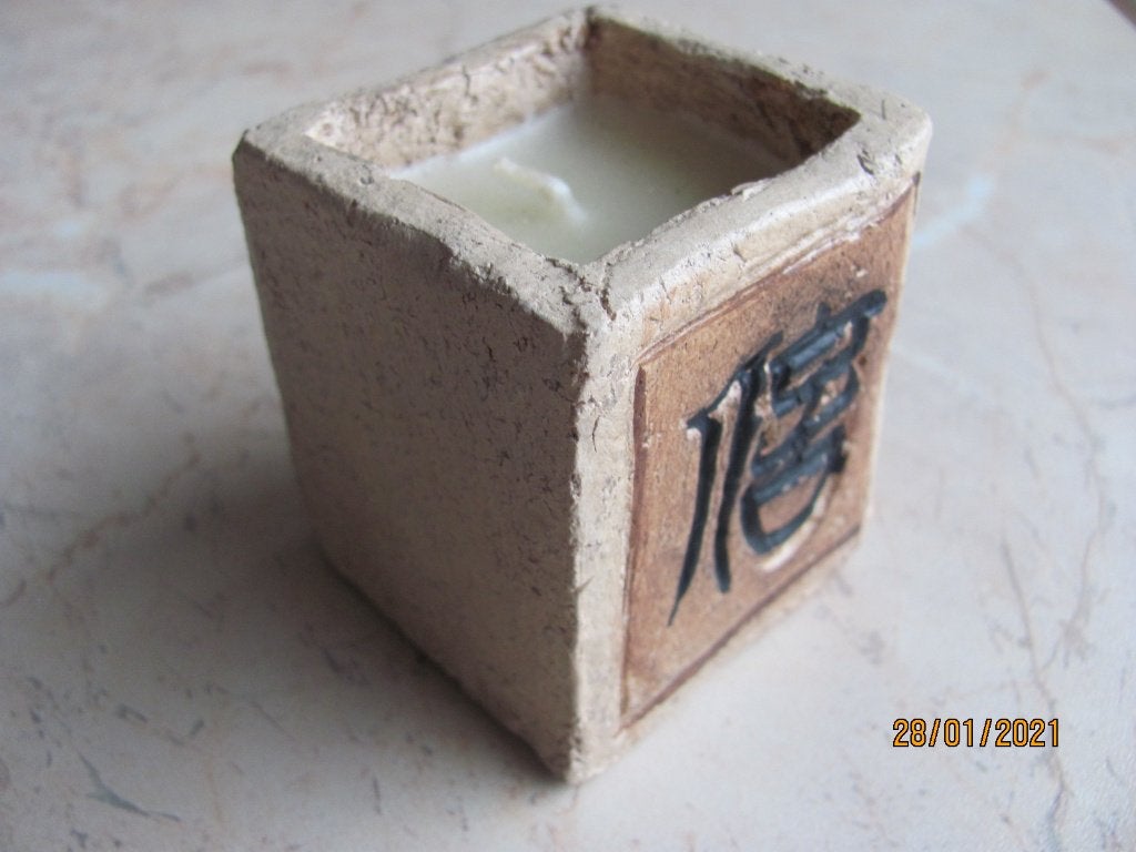 NIEUW Oosters aardewerk potje + kaarsje KAARS Chinees teken, Meerkleurig, Overige typen, Nieuw, Ophalen of Verzenden