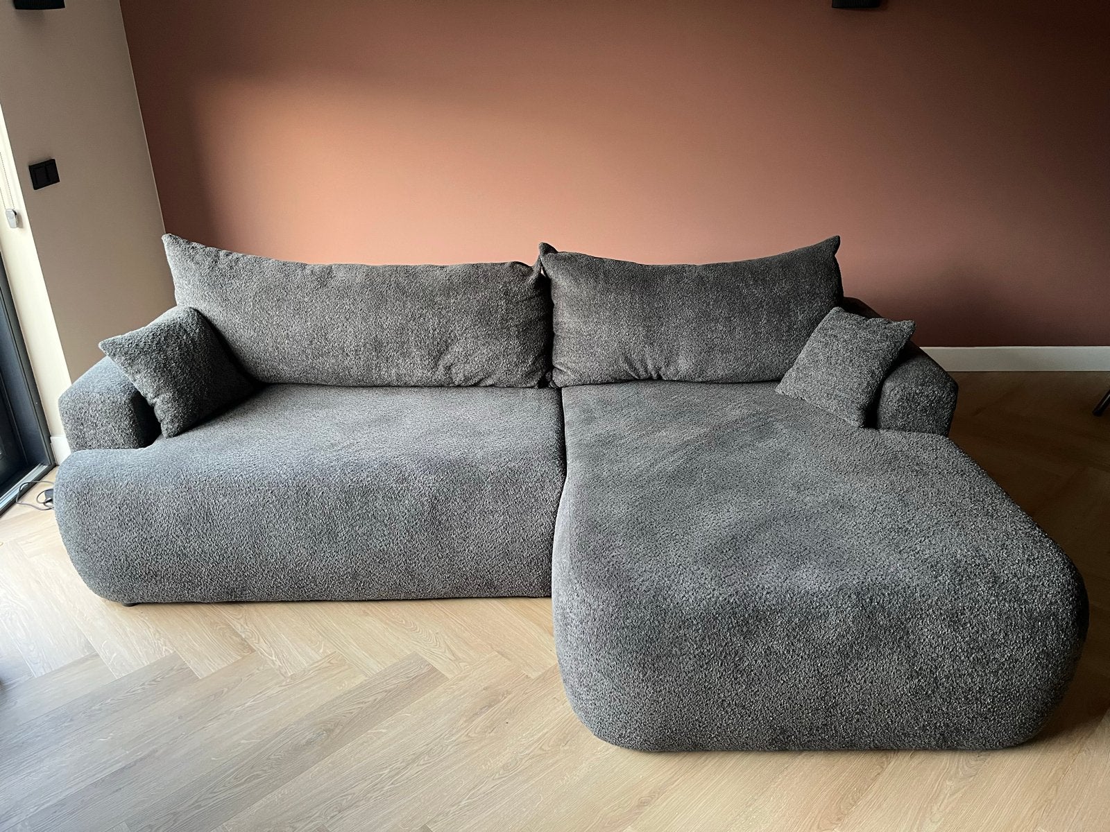 Bouclé slaap Hoekbank Grijs - Zo goed als nieuw, Ophalen, 250 tot 300 cm, Hoekbank, Zo goed als nieuw