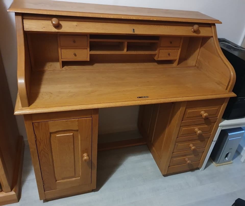 Eiken bureau met rolluik, mooi., Ophalen, Gebruikt, Hout, 65 cm