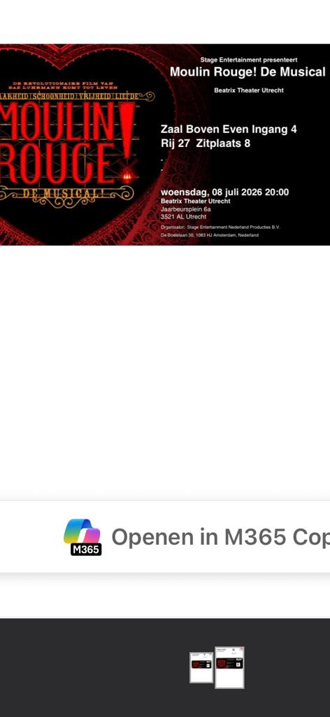 Te koop, 2 Moulin Rouge kaarten, Tickets en Kaartjes, Theater | Musical, Twee personen