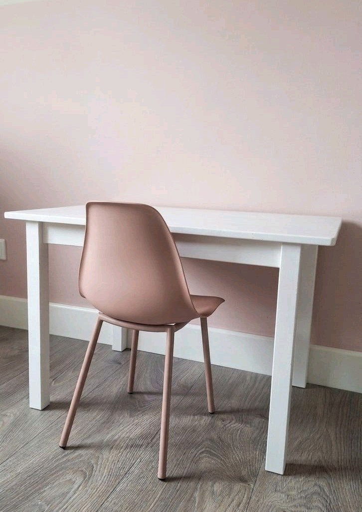 Wit kinderbureau met roze stoel, Ophalen, Kunststof, Gebruikt, Wit