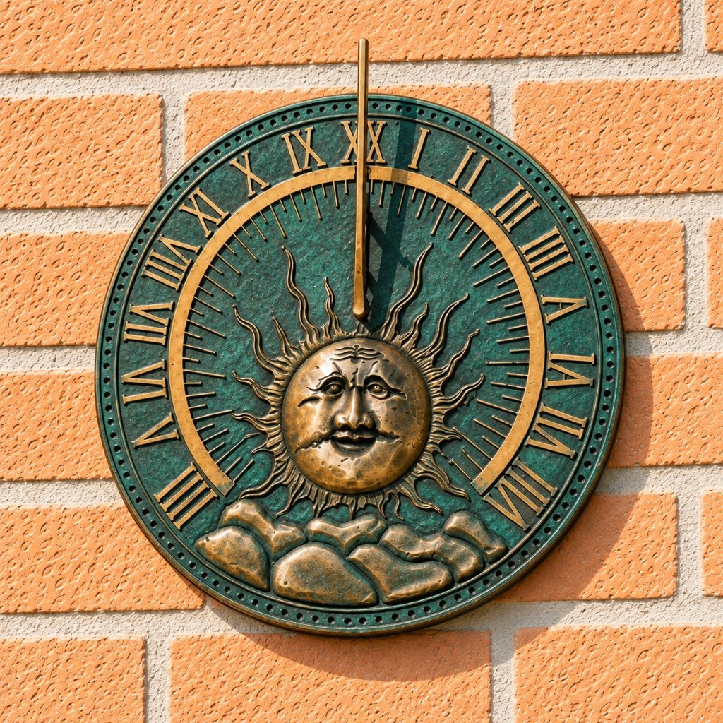 PLATTE BRONZEN ZONNEWIJZER / MUURHANGER