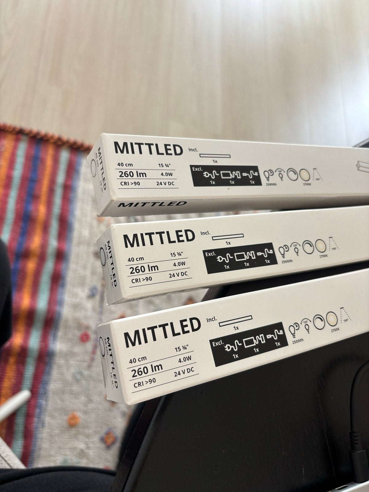 IKEA MITTLED LED-verlichting 40 cm - 3 stuks, Ophalen, Led-lamp, Nieuw, Warm wit