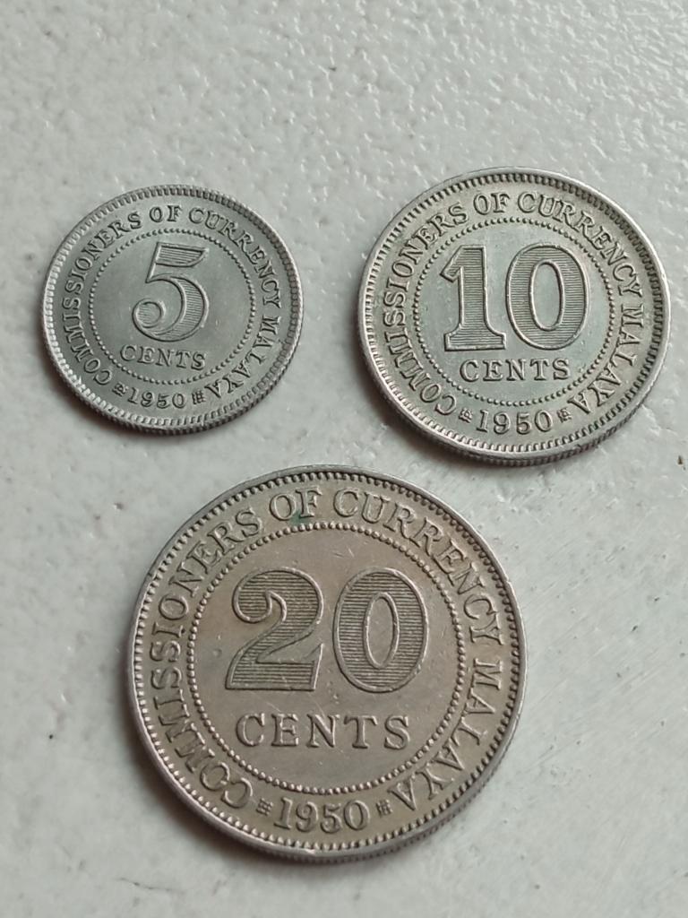 Malaya 5, 10 en 20 cent 1950., Ophalen of Verzenden, Zuidoost-Azië, Setje
