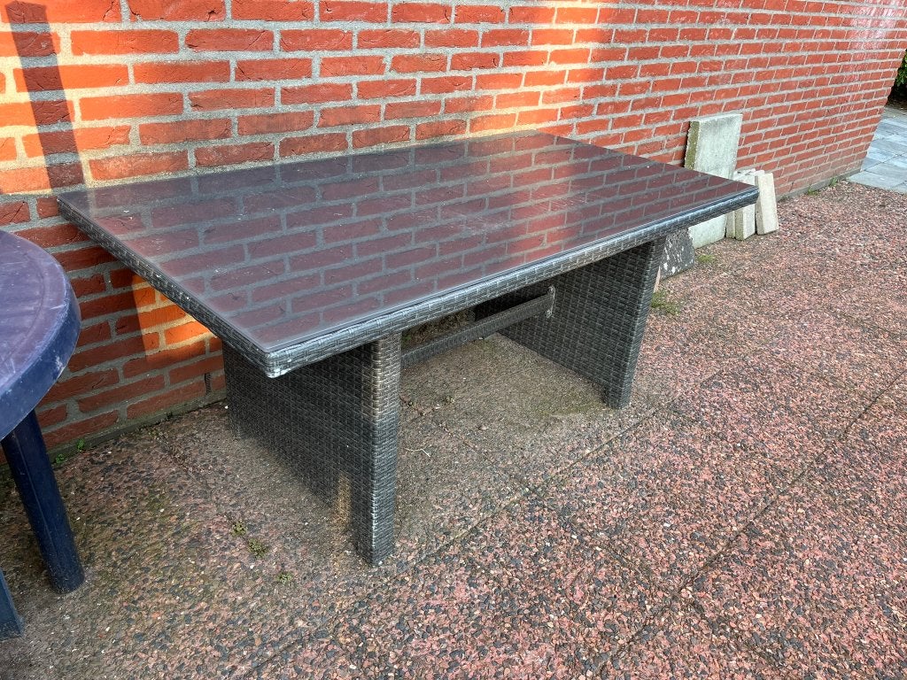 Wicker tuintafel met glasplaat, Tuin en Terras, Ophalen, Gebruikt, Rechthoekig, Wicker