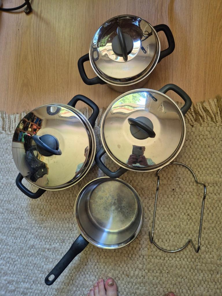 Fissler Pannenset - RVS Pannen met Deksel en Steelpan, Gebruikt, Inductieplaat, Pannenset, Ophalen of Verzenden