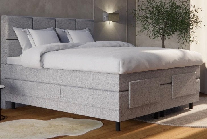 2 persoons boxspring,grijs,180x220, Huis en Inrichting, Ophalen, Tweepersoons, 180 cm, 220 cm
