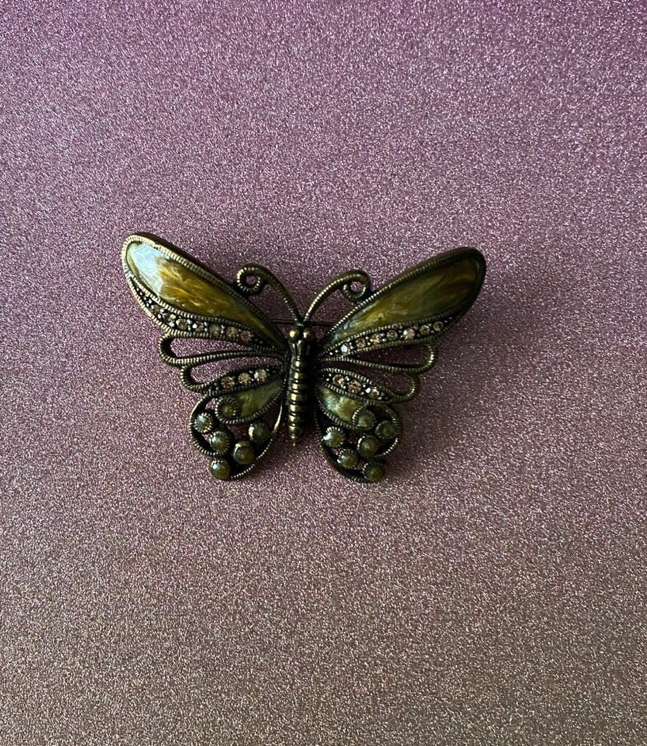 Vlinder broche met strass, Overige materialen, Verzenden, Zo goed als nieuw, Zilver