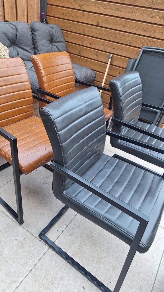 4 eetkamertafelstoelen, Huis en Inrichting, Stoelen, Ophalen, Gebruikt, Bruin, Stof