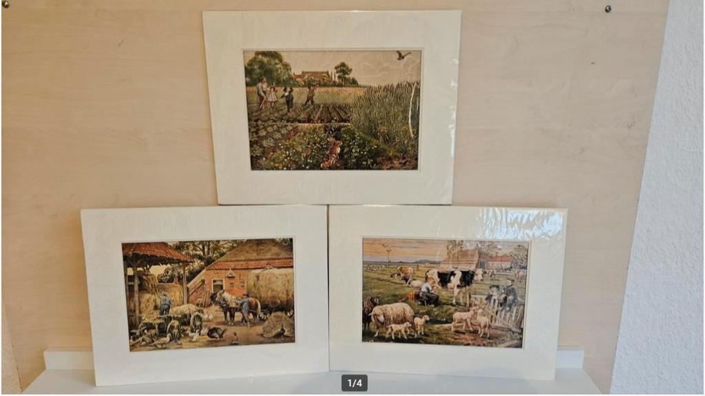 3 oude prenten in passe partout van Ot en Sien, Ophalen of Verzenden, Voor 1940, Gebruikt, Overige onderwerpen