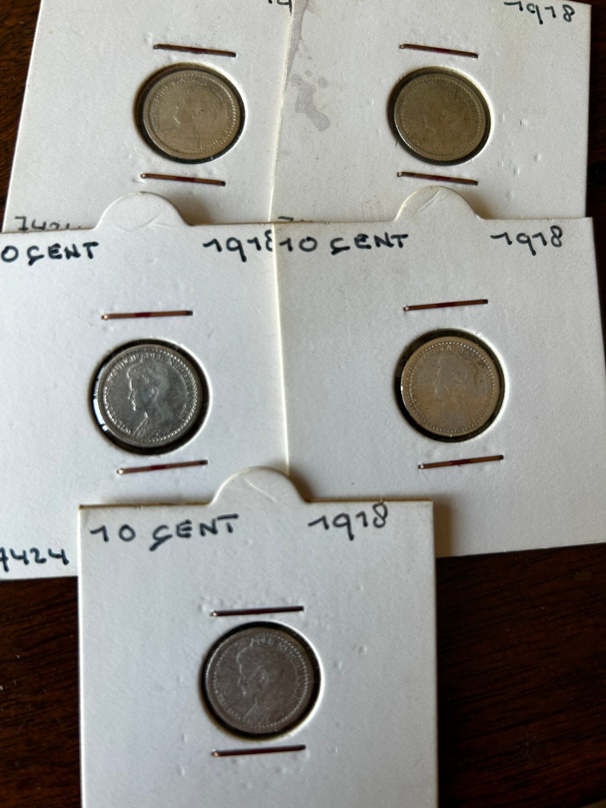 Lot van 5 zilveren dubbeltjes 1918 Wilhelmina, Postzegels en Munten, Munten | Nederland, Ophalen of Verzenden, Koningin Wilhelmina
