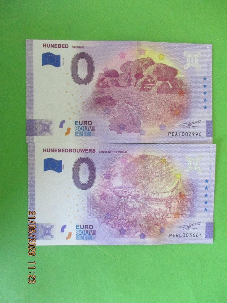 0 Eurobiljetten Hunebedden 2 stuks, Postzegels en Munten, Bankbiljetten | Nederland, Ophalen of Verzenden, Euro's, Setje
