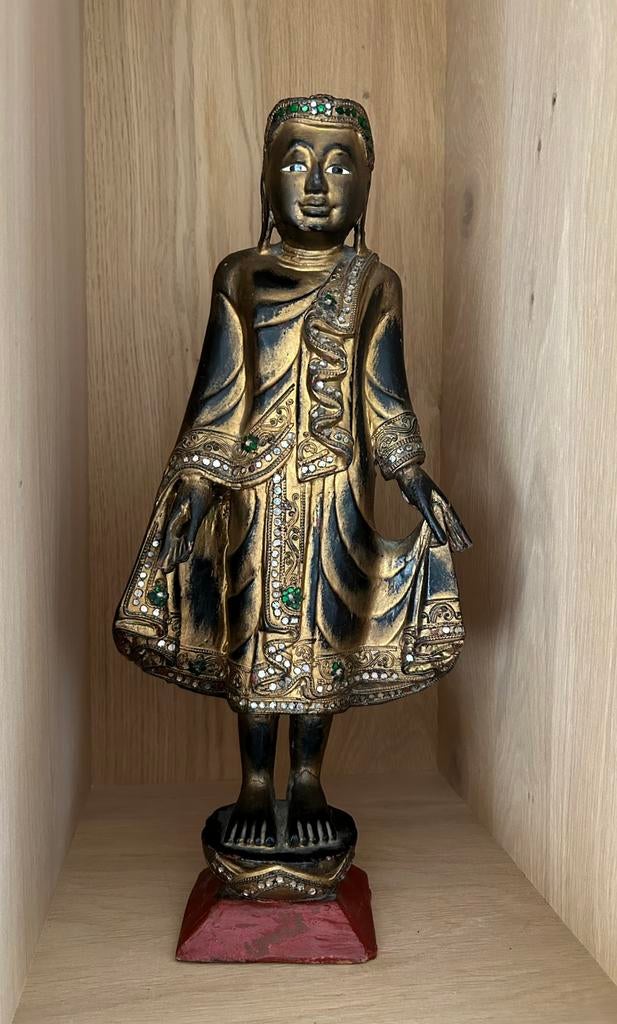 Vintage houten Boeddhabeeld , Birma, Antiek en Kunst, Ophalen of Verzenden