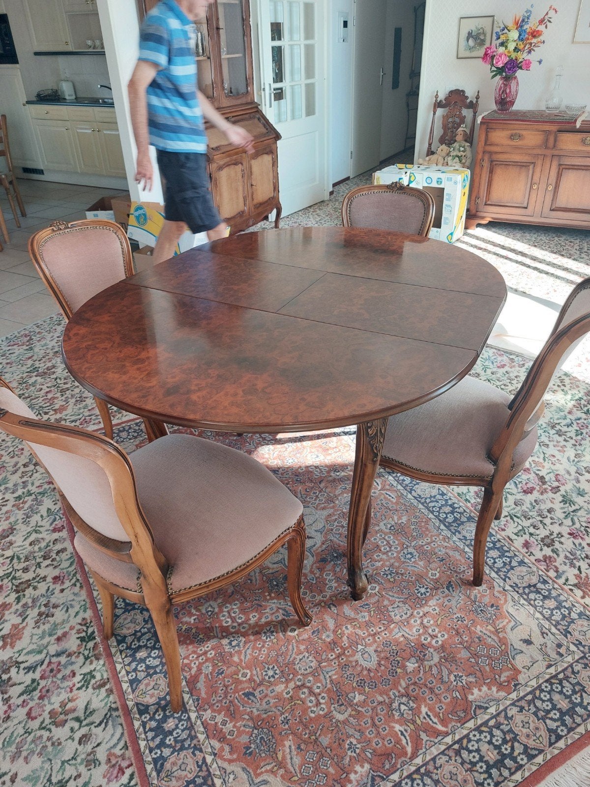 Eetkamertafel met 4 stoelen, Antiek en Kunst, Antiek | Meubels | Tafels, Ophalen