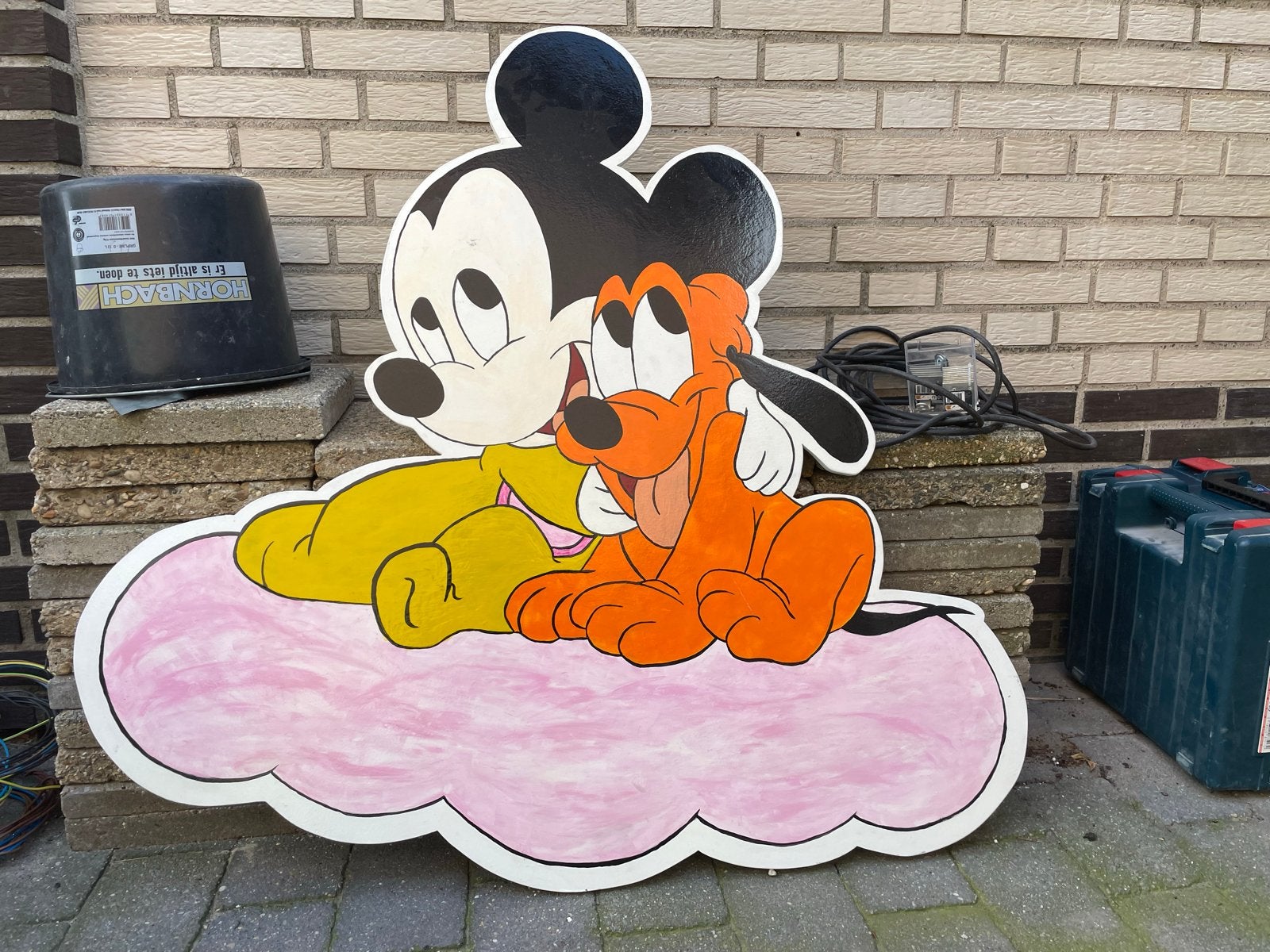 Groot Mickey Mouse en Pluto geboortebord, Ophalen, Zo goed als nieuw, Geboortebord