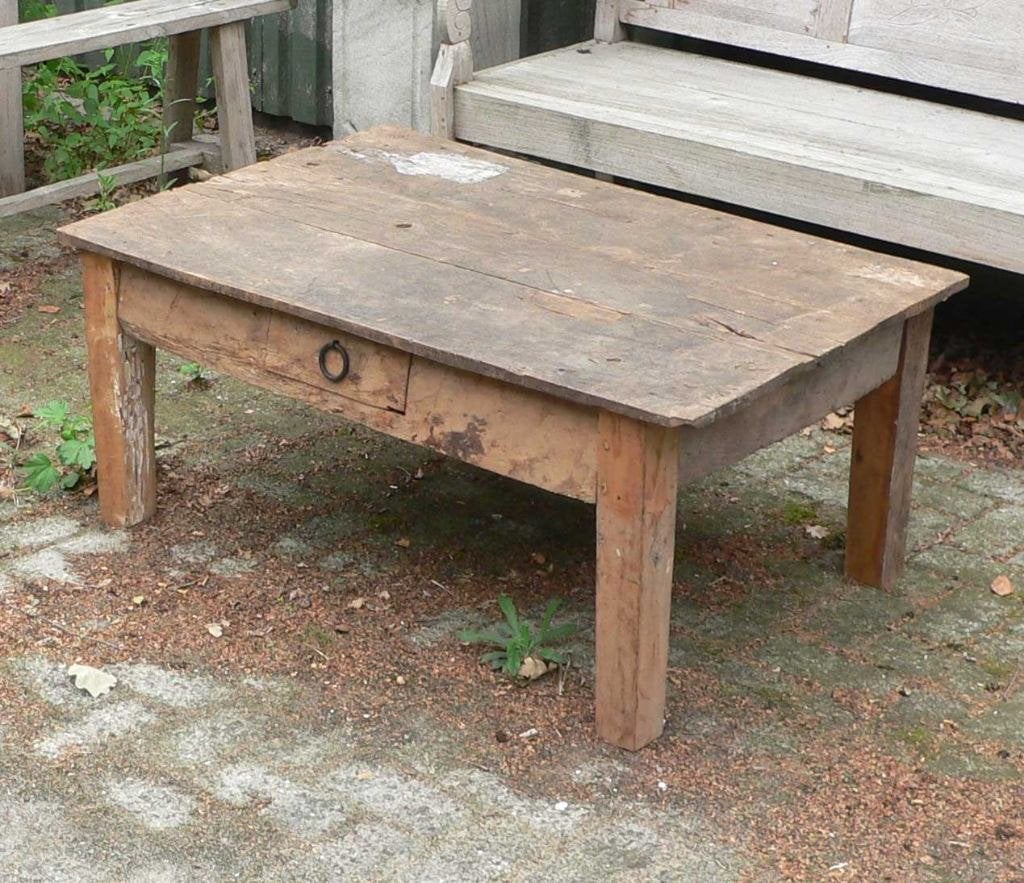 Lage tafel TT8 landelijk geleefd teak hout salontafel tuin, Antiek en Kunst, Ophalen of Verzenden
