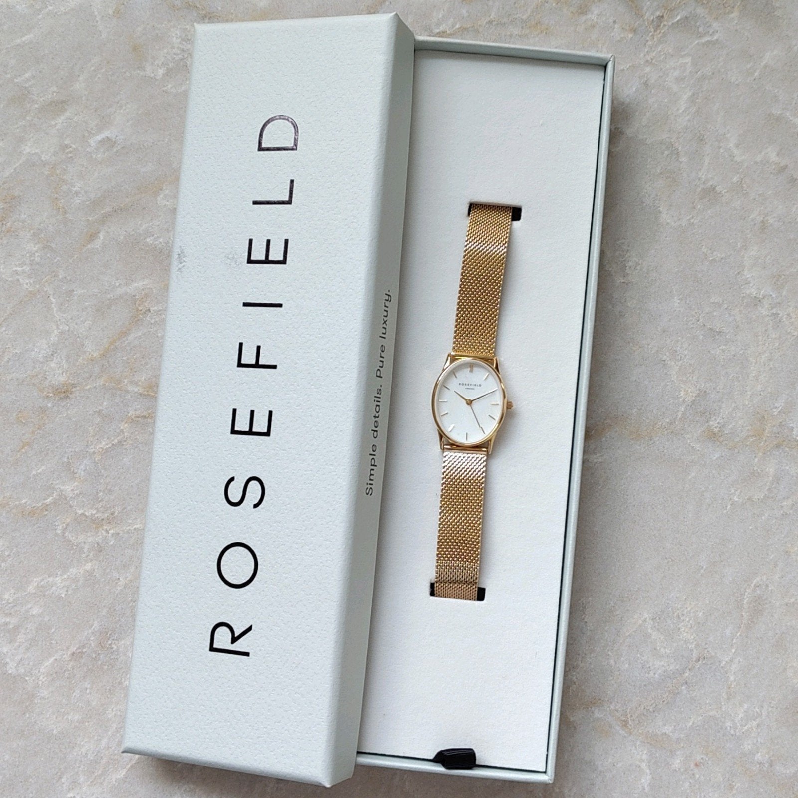 Rosefield oval pearl mesh horloge (nieuw), Overige merken, Staal, Polshorloge, Nieuw