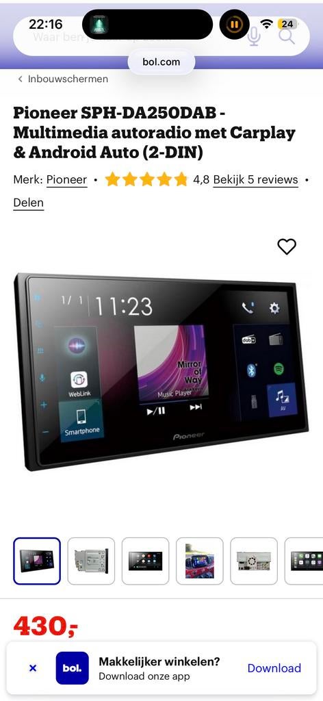 Pioneer auto radio SPH-DA250DAB, Auto diversen, Autoradio's, Ophalen, Gebruikt
