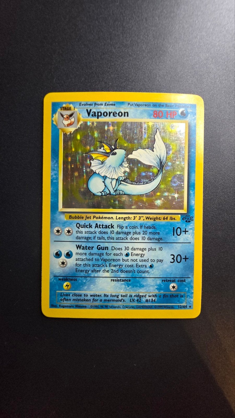 Oude Holo Pokémon kaart Vaporeon 12/64, Ophalen of Verzenden