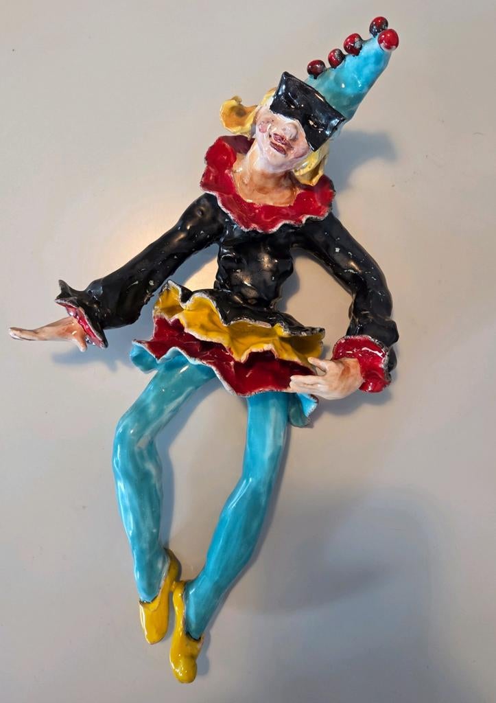 Keramische wandfiguur Harlekin Italië Albisola jaren 50, Ophalen