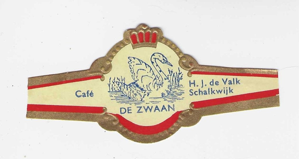 abonne reclamen 72-  cafe de zwaan  schalkwijk, Ophalen of Verzenden, Sigarenbandjes