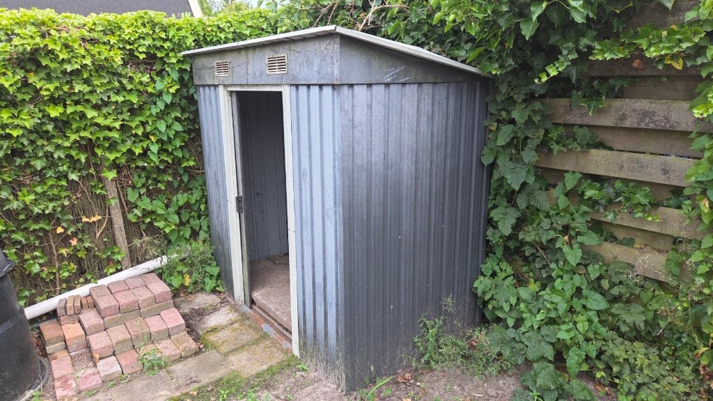 Tuinschuurtje aluminium, Tuin en Terras, Tuinhuizen, Gebruikt, Schuur, Minder dan 200 cm, Zonder ramen