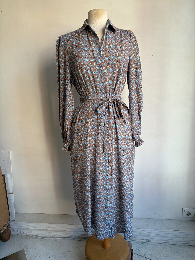 numph jurk maat 38 blauw bruin, Kleding | Dames, Maat 38/40 (M), Zo goed als nieuw, Knielengte, Numph
