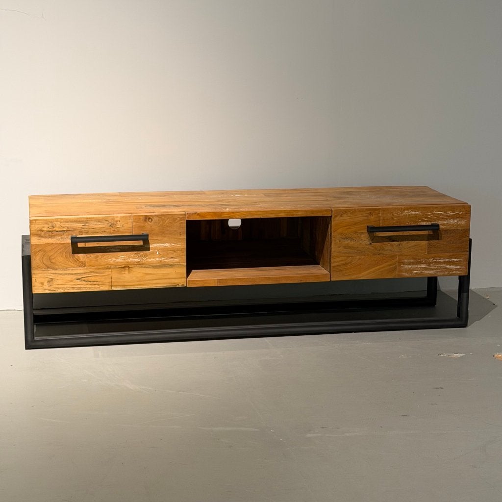 tv dressoir teak tower living japandi stijl, Ophalen, Japandi, 100 tot 150 cm, Teakhout