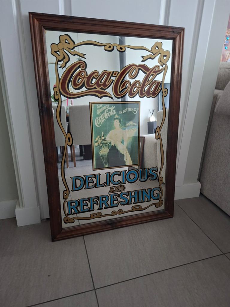 Vintage Coca-Cola spiegel - Delicious and Refreshing, Ophalen of Verzenden, Rechthoekig, 50 tot 100 cm, Minder dan 100 cm