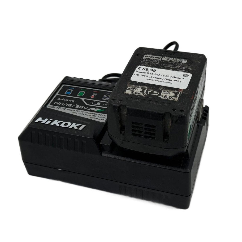 Hikoki BSL 36A18 36V Accu + UC 18YSL3 lader | Gebruikt |, Gebruikt, Dordrecht@usedproducts.nl, Toulonselaan 72, Ophalen of Verzenden
