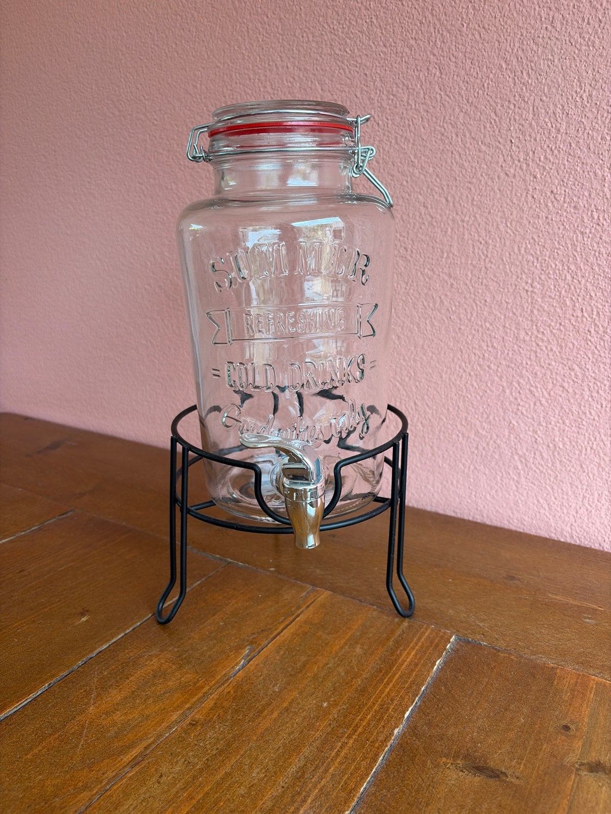 Glazen drankdispenser met tapkraan en standaard, Ophalen of Verzenden, Zo goed als nieuw, Overige merken, Glas
