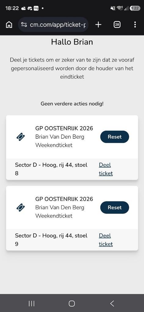 F1 tickets, Ophalen of Verzenden