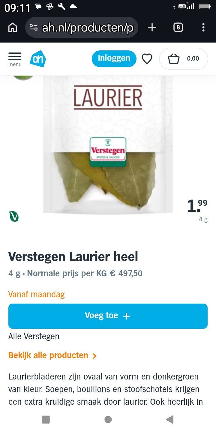 Verse biologische laurus nobilis blad, Ophalen of Verzenden