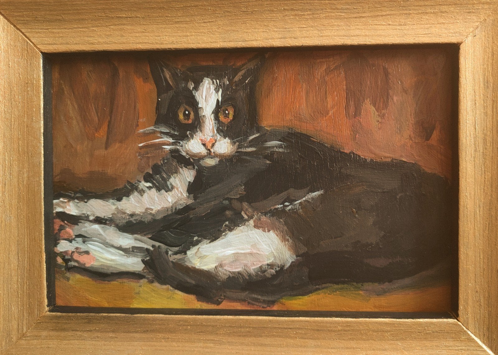 Schilderij Zwart-Witte Kat, Paneel, Verzenden, Dieren, Olieverf