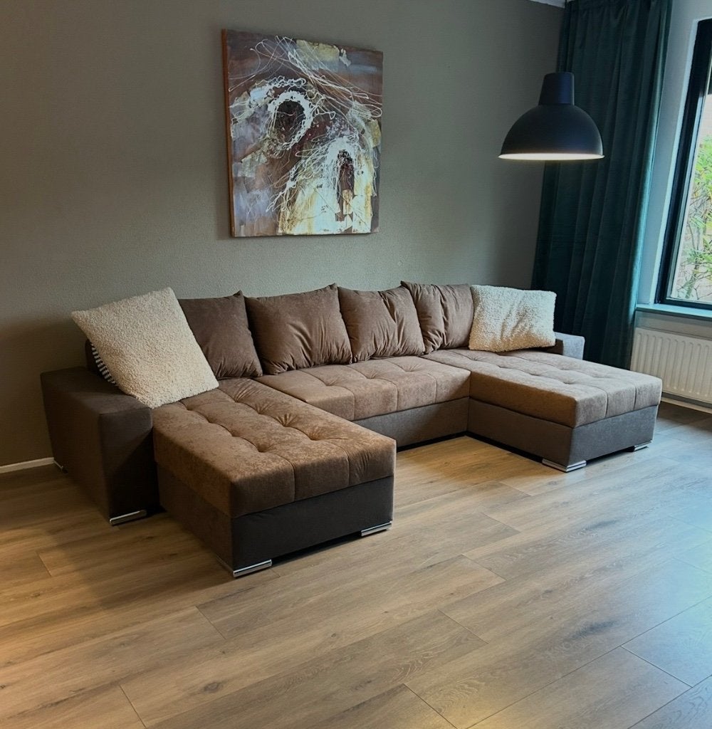Nieuwe Comfortabele u hoekbank bruin te koop, Ophalen, Zo goed als nieuw, Stof