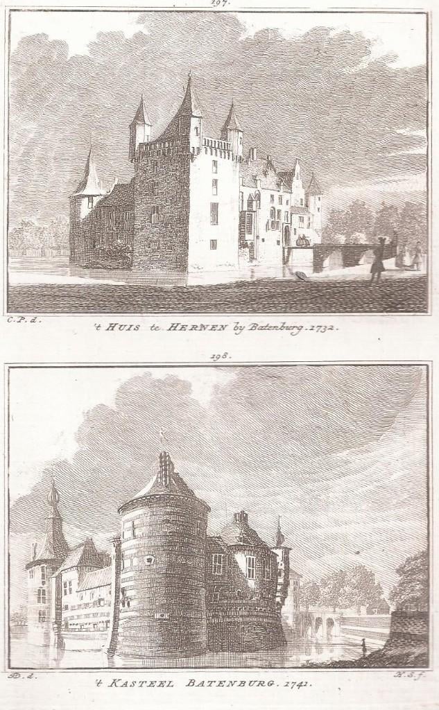 't Huis te Hernen bij Batenburg 1732 't Kasteel Batenburg, Origineel, Architectuur, Ophalen of Verzenden, Gravure