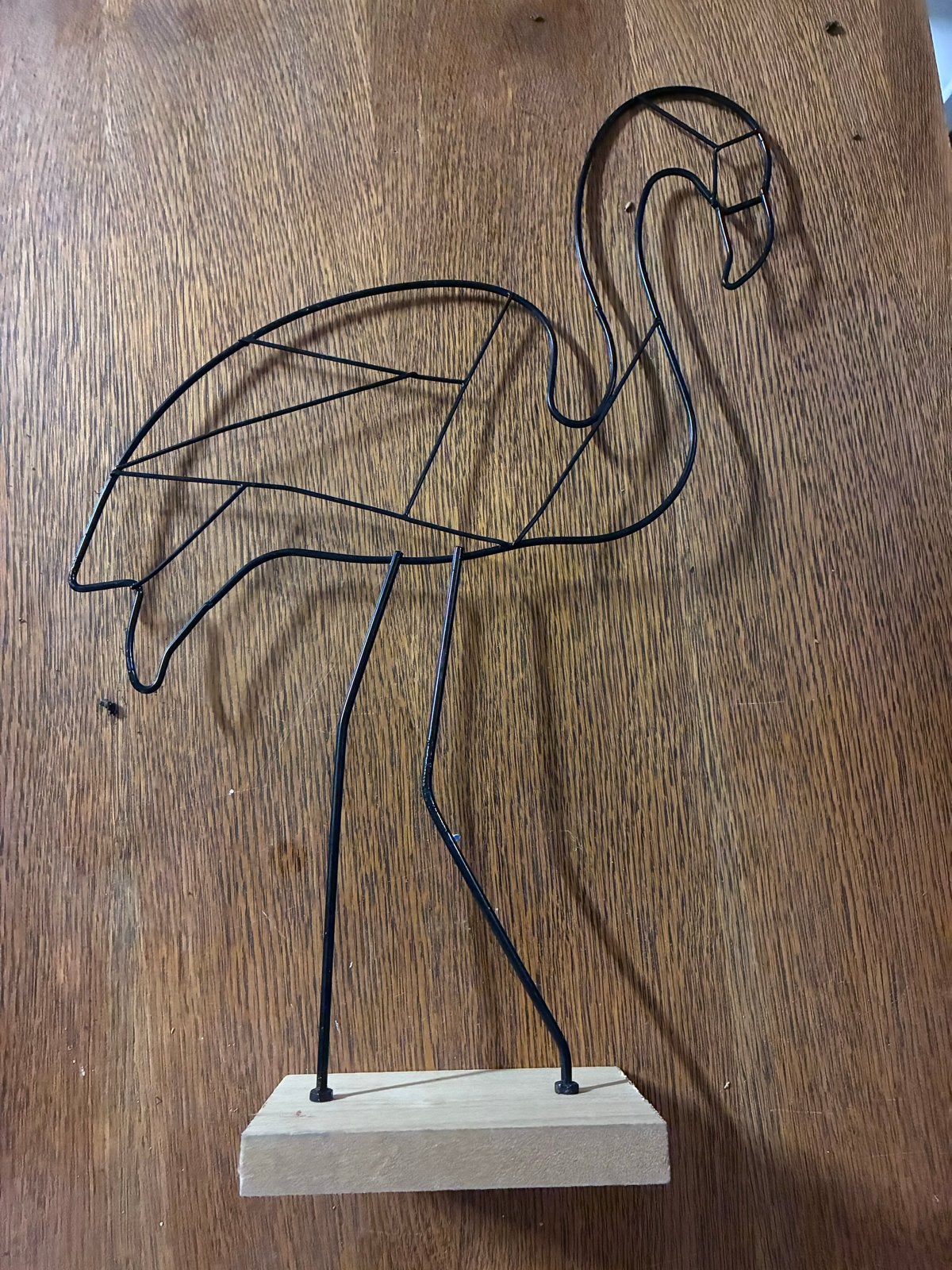Metalen flamingo decoratie op houten voet, Zwart, Ophalen of Verzenden, Zo goed als nieuw, Metaal